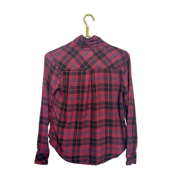 Rails Hunter Plaid Button Down Shirt Red Wine Size Small Top Sparkle Shimmer - Picture 2 of 7
